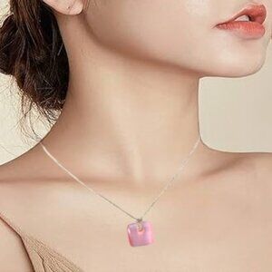 Sterling Silver .925 Italy Necklace Pink Stone Pendant